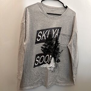 Offline By Aerie Long Sleeves Ski Ya Soon Gray Thumbholes Pullover Shirt Size L